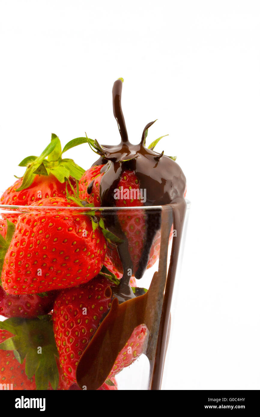 strawberries with melted chocolate Stock Photo