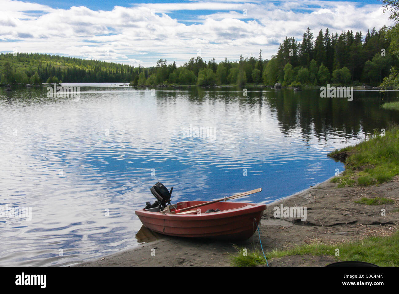 boat on lake in Scandinavia Stock Photo