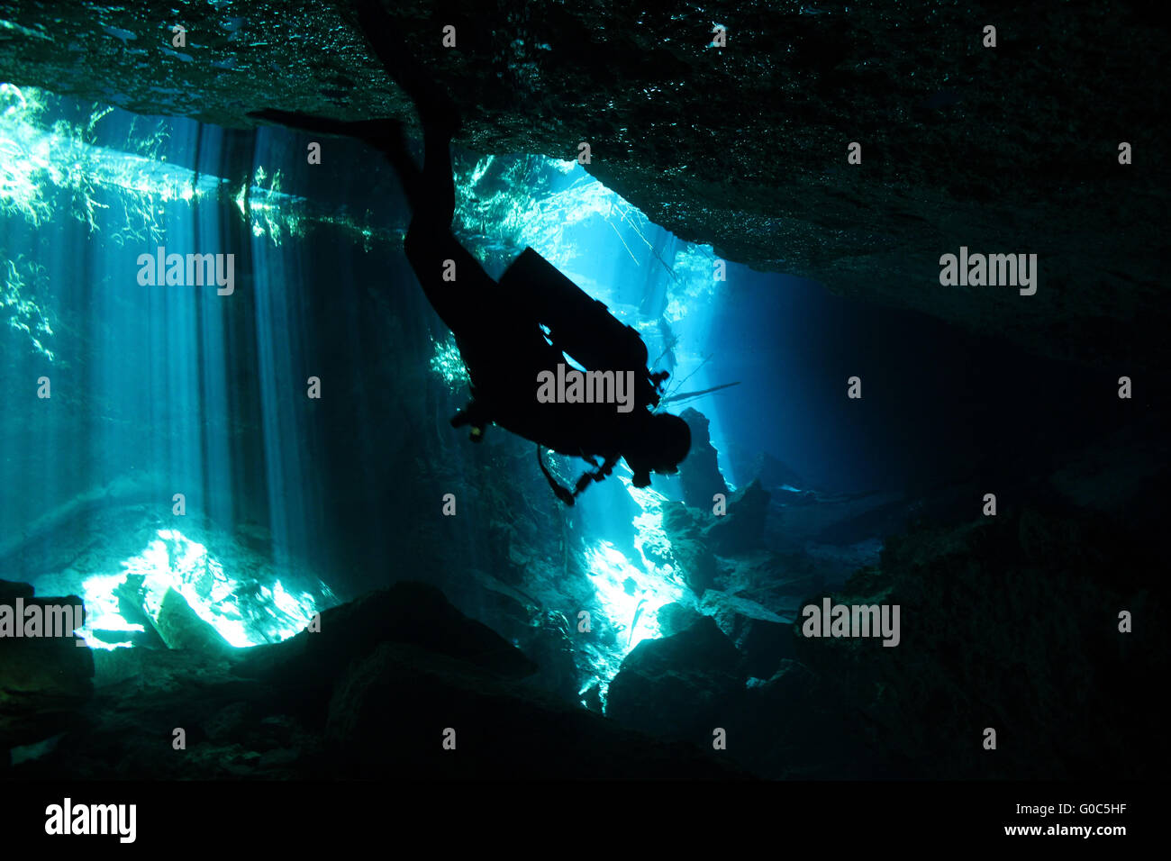 Cenote Diving Stock Photo