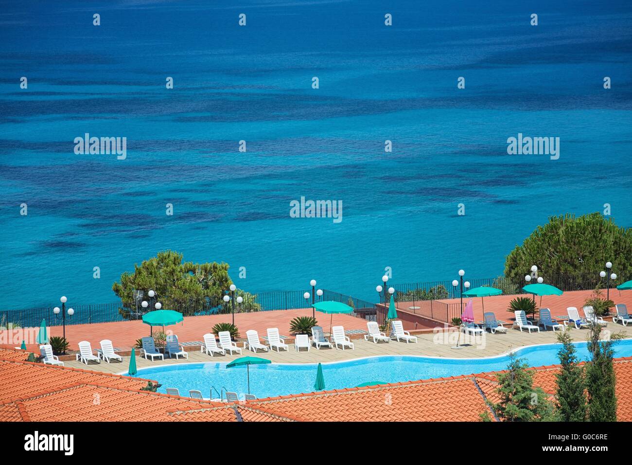 A view of the beautiful sea with swimming pool Stock Photo