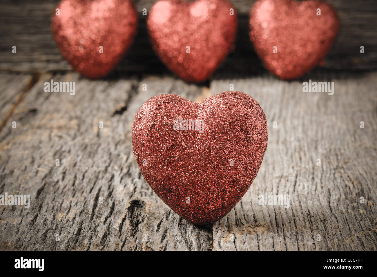 Hearts on Vintage Wood Background for Valentine's Day Stock Photo Alamy