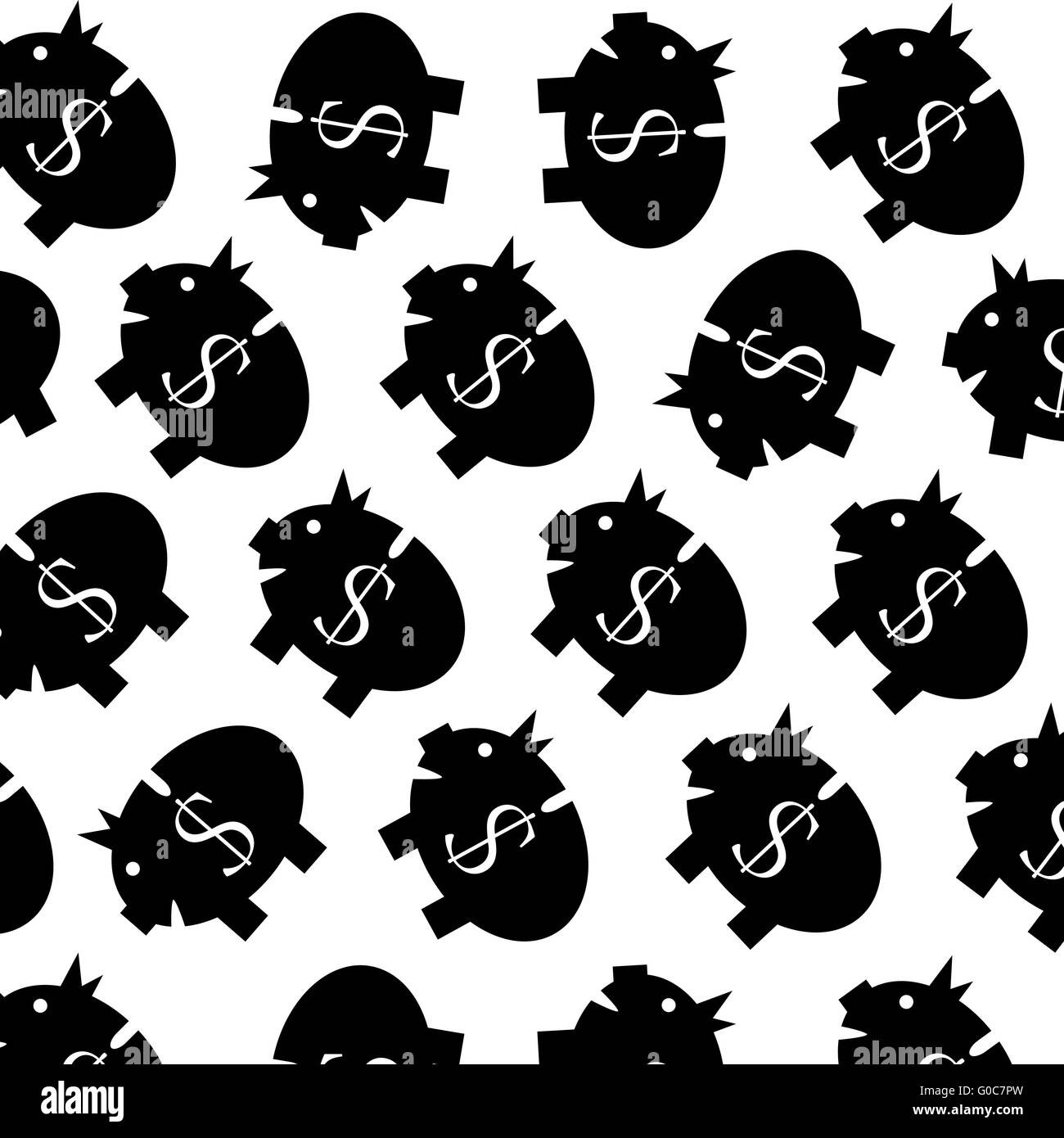 Piggy bank pattern black white. Money bank finance and piggy with cash pattern. Vector flat design illustration Stock Photo