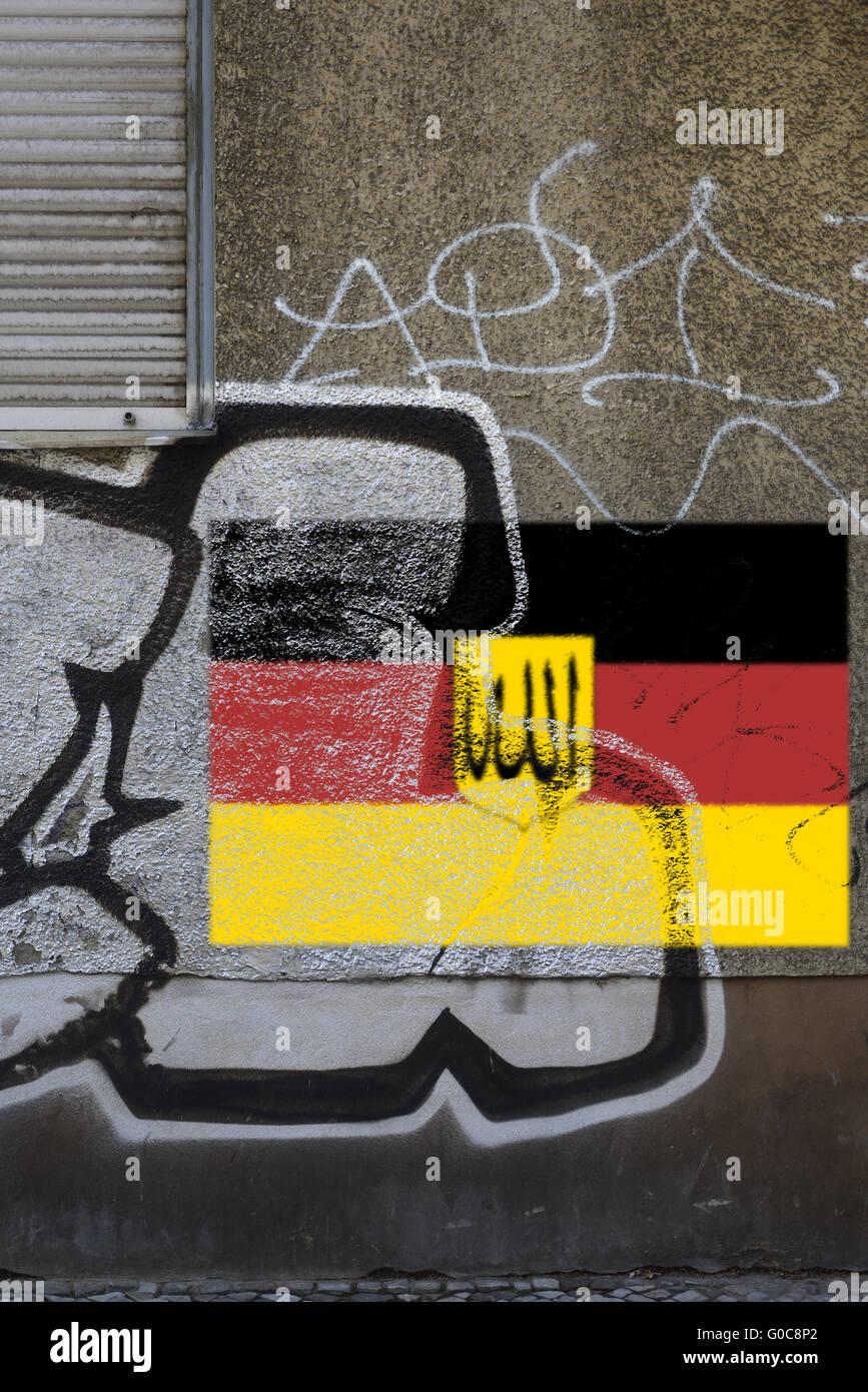 Graffiti, German Flag with arabic lettersAllah Stock Photo