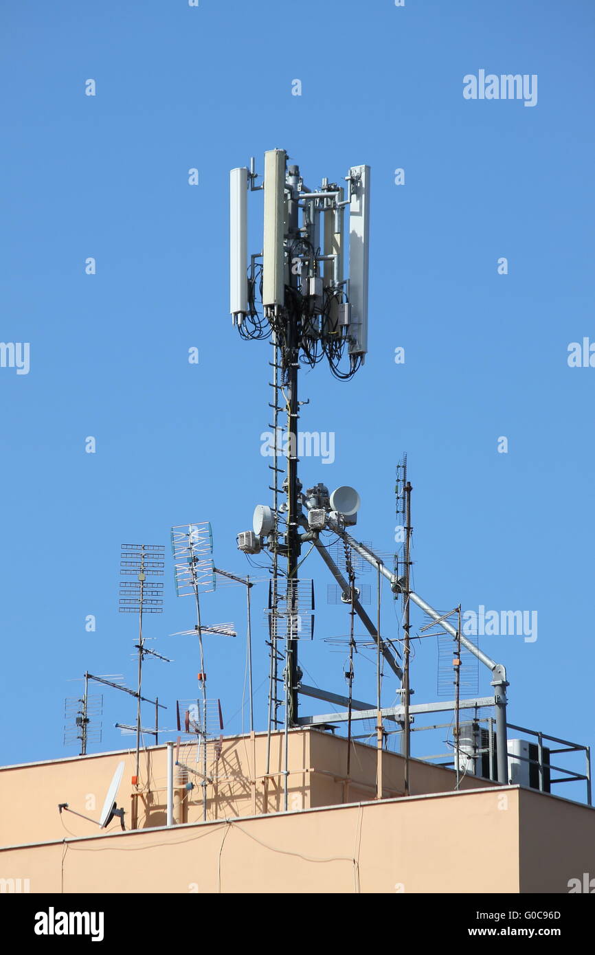 Antenna tower for mobile network Stock Photo