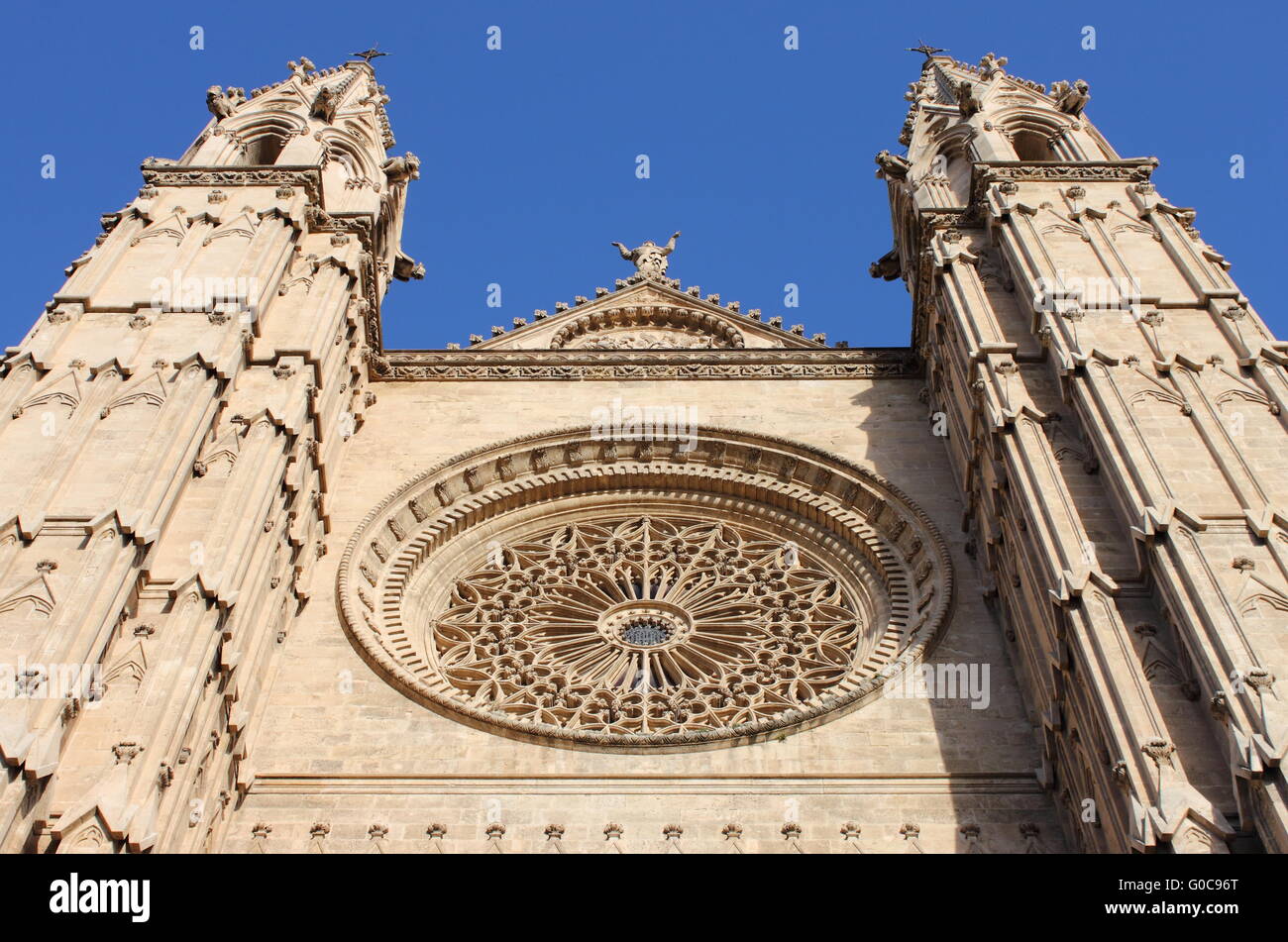 Facade of the gothic cathedral of Palma de Mallorca Stock Photo