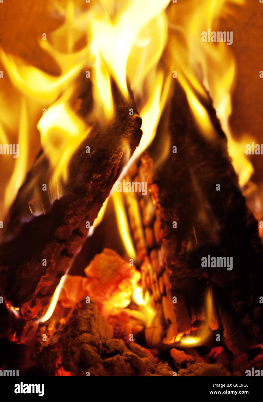 Fire in a fireplace, Germany, Europe Stock Photo