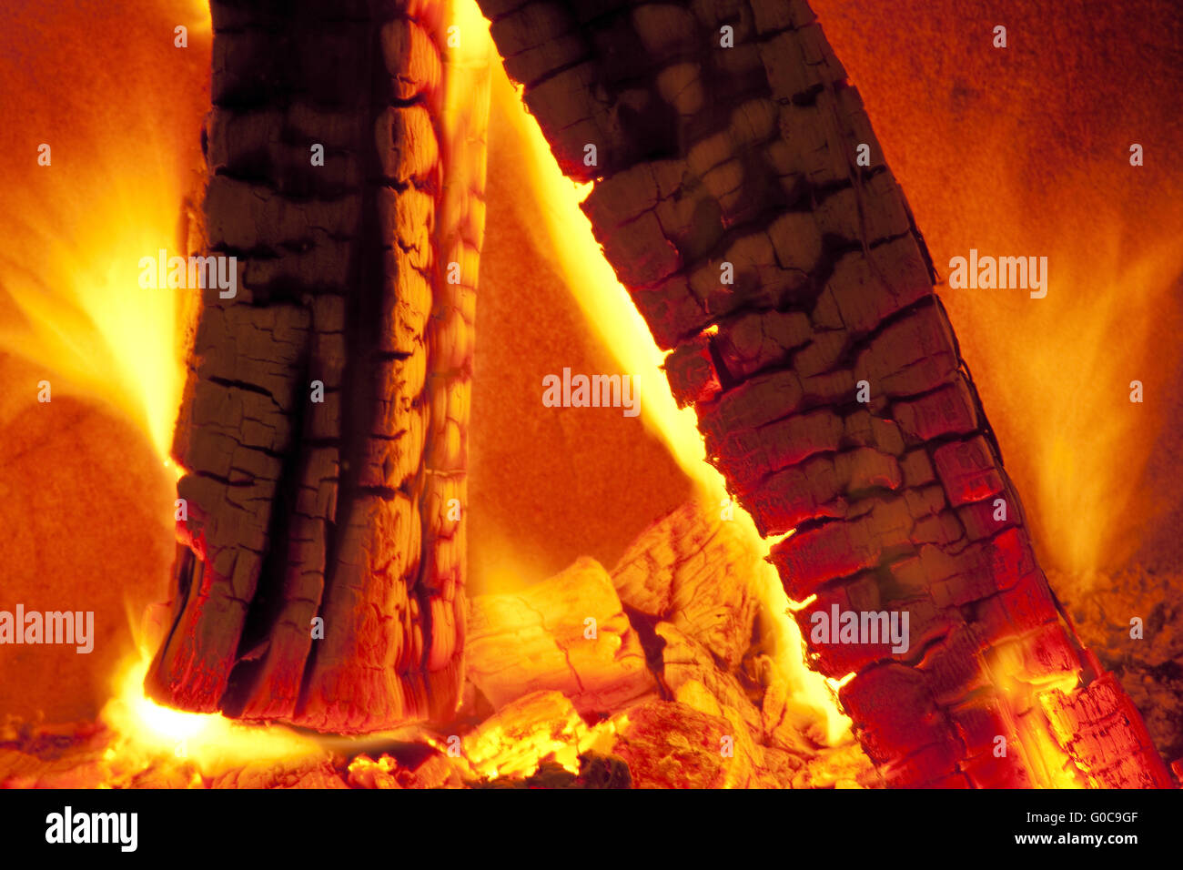 Fire in a fireplace, Germany, Europe Stock Photo