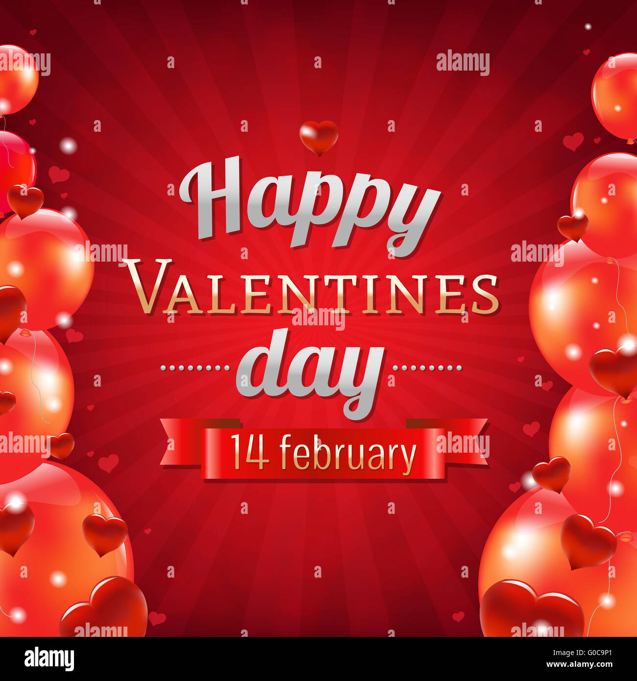Valentines Day Poster With Red Balloons With Heart Stock Photo - Alamy