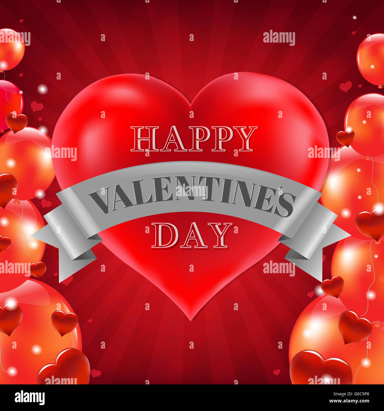 Valentines Day Card With Red Balloons With Heart Stock Photo - Alamy