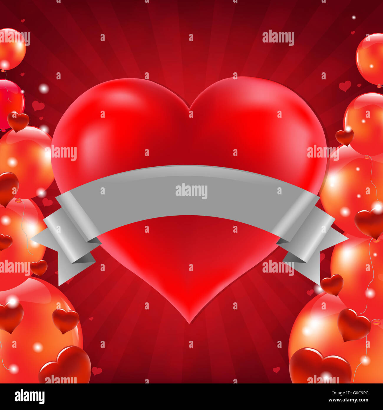 Valentines Day Card With Red Balloons With Heart Stock Photo - Alamy