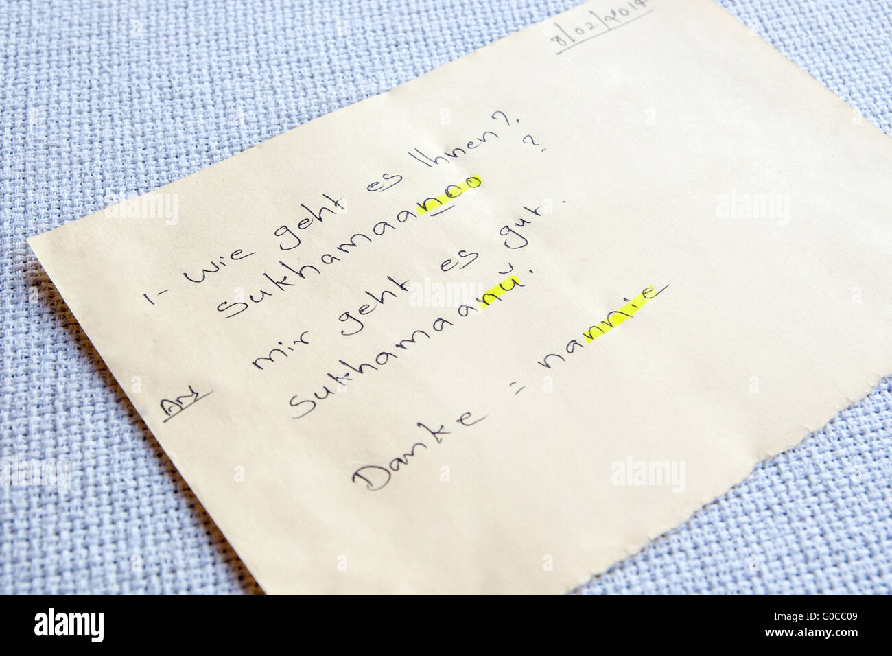 Note With Translation Phrases From German To Malay Stock Photo Alamy