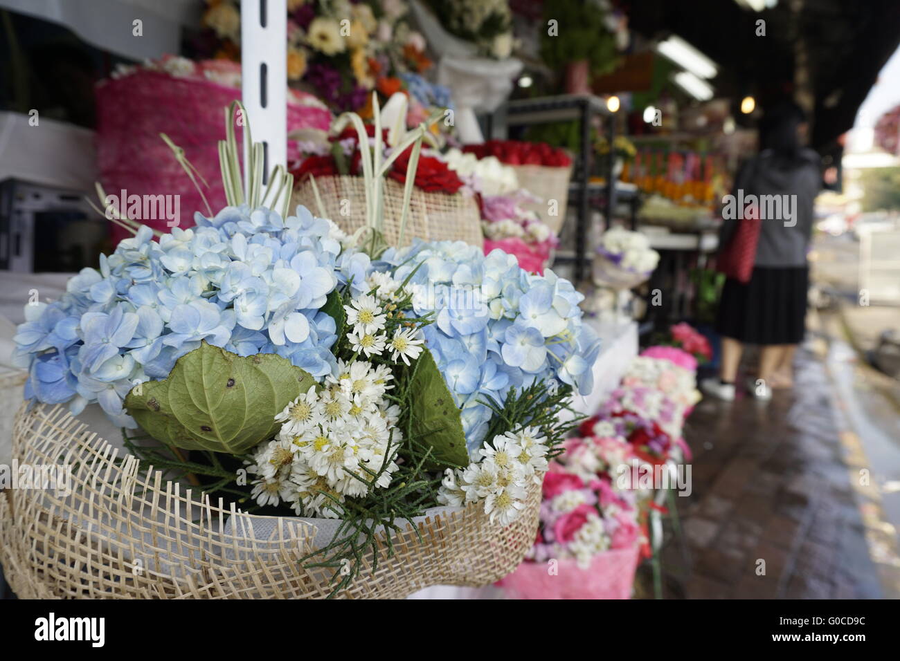 flower stall at Chiang Mai Chinatown market Stock Photo