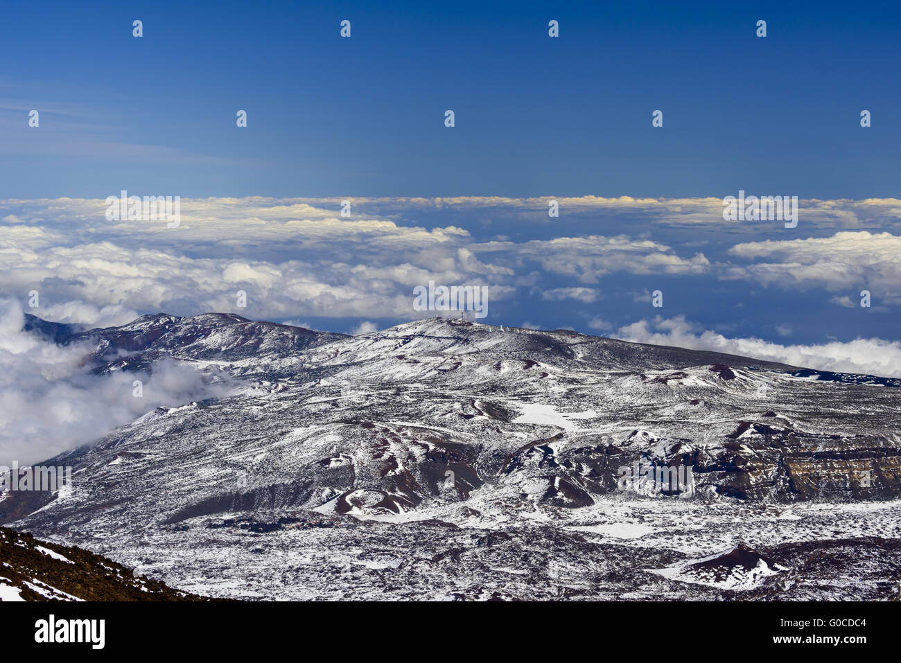 Teide Observatory within Lava Landscape Stock Photo