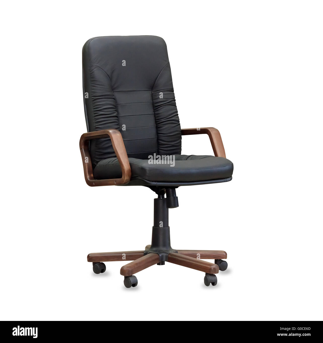 The office chair from black leather. Isolated Stock Photo