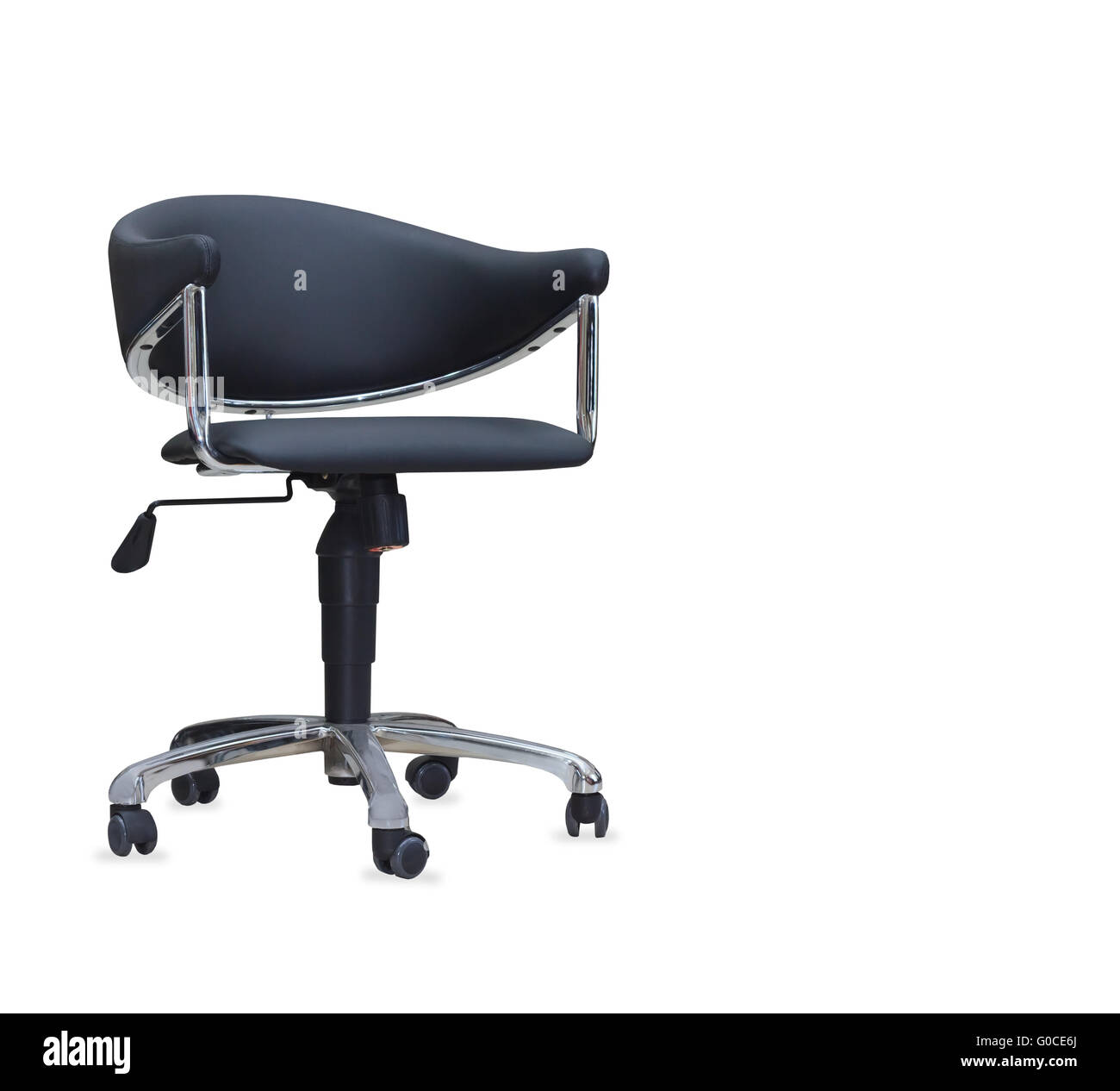 The office chair from black leather. Isolated Stock Photo