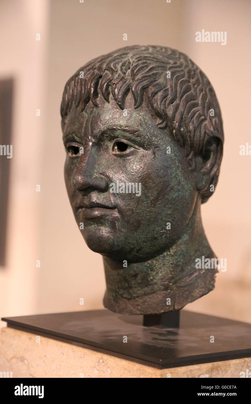 Etruscan art. Portrait of a young man. Bronze. 3rd c. BC. From Fiesole, Italy. Louvre Museum, Paris, France. Stock Photo
