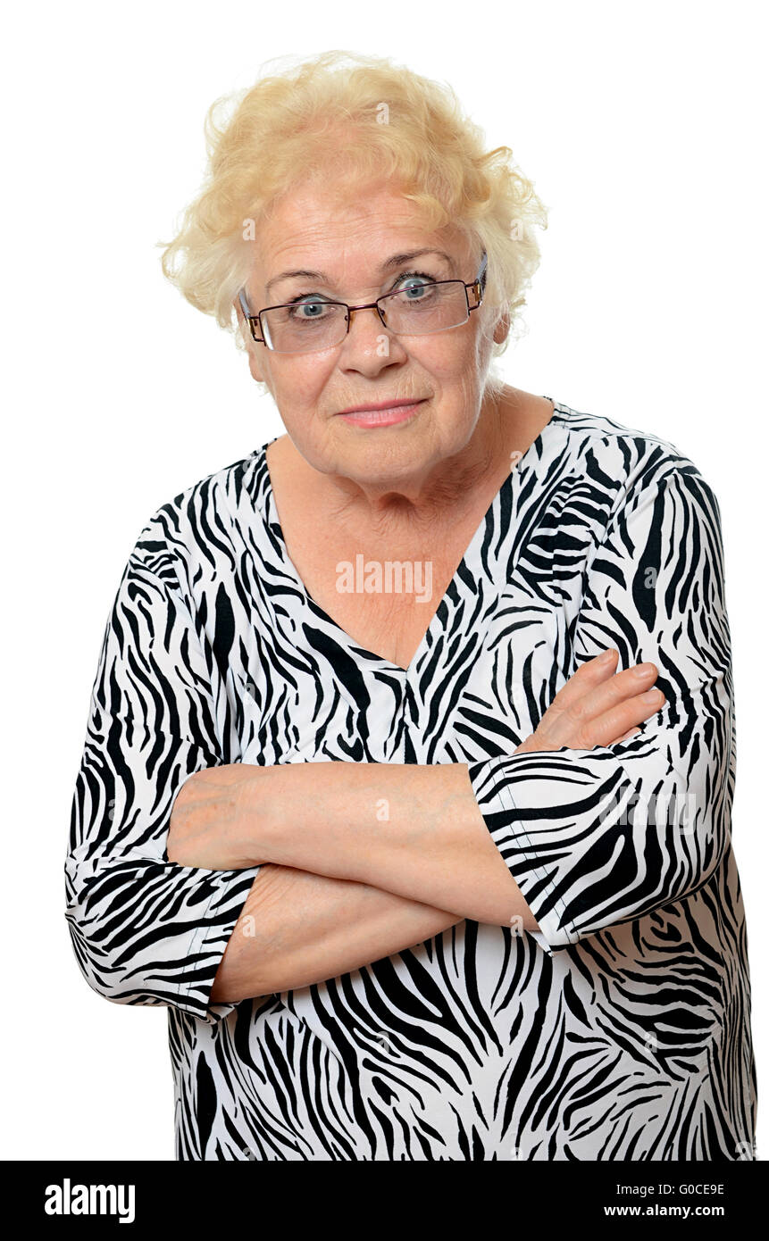 Portrait of old woman isolated on white background Stock Photo