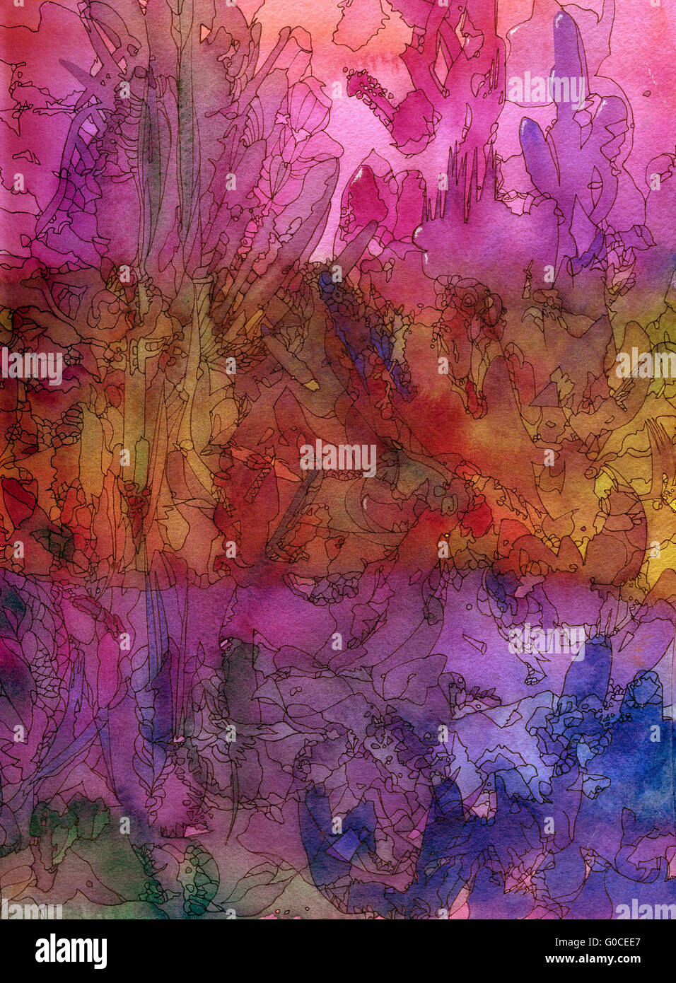 Colorful watercolor and ink background texture Stock Photo - Alamy