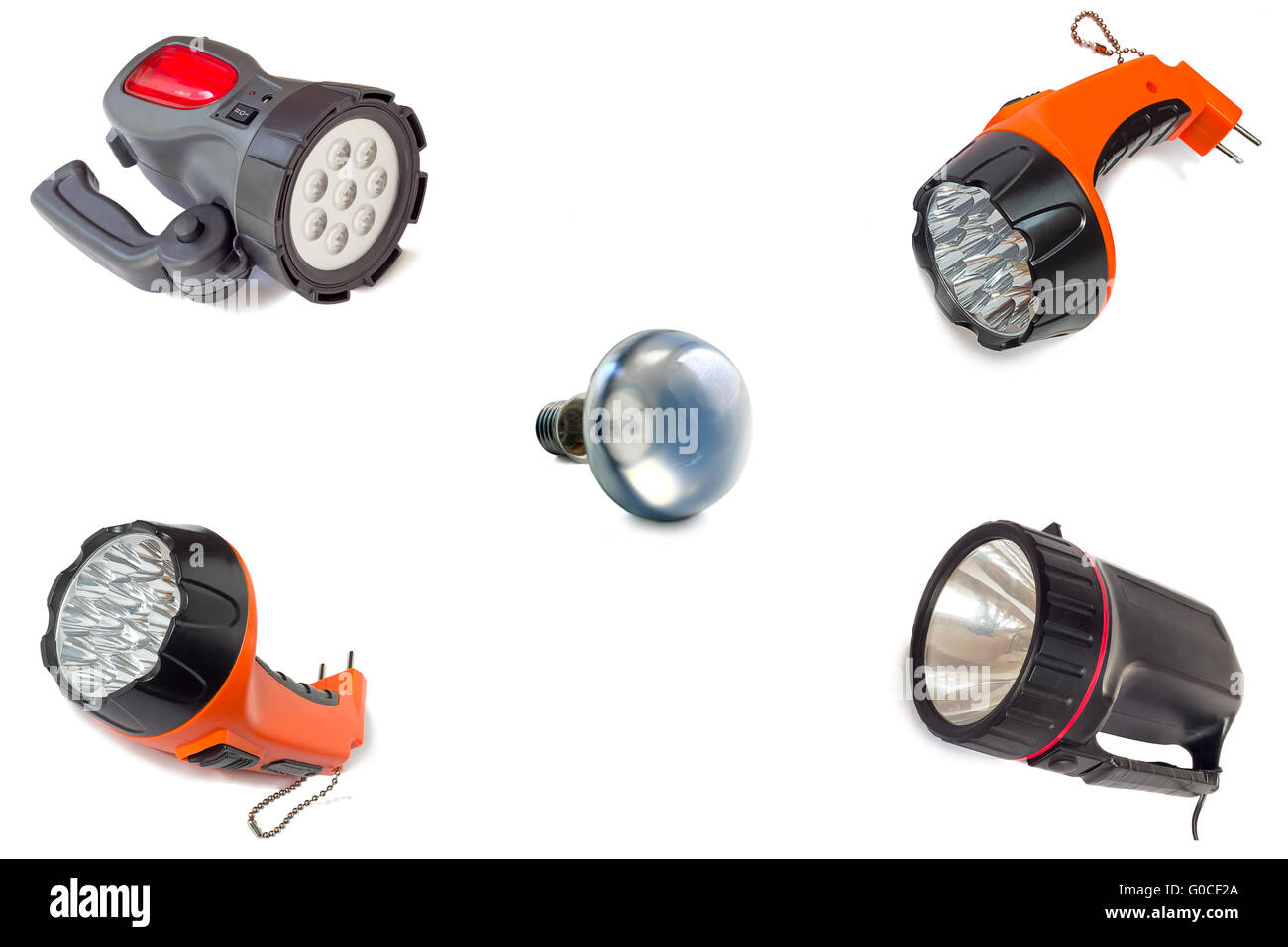 Electric lights and an electric light bulb on whit Stock Photo Alamy