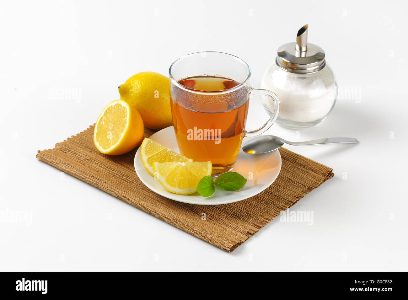 cup of black tea with lemon and sugar Stock Photo Alamy