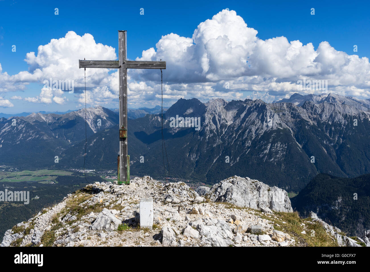 Summit cross Mt Obere Wettersteinspitze Stock Photo