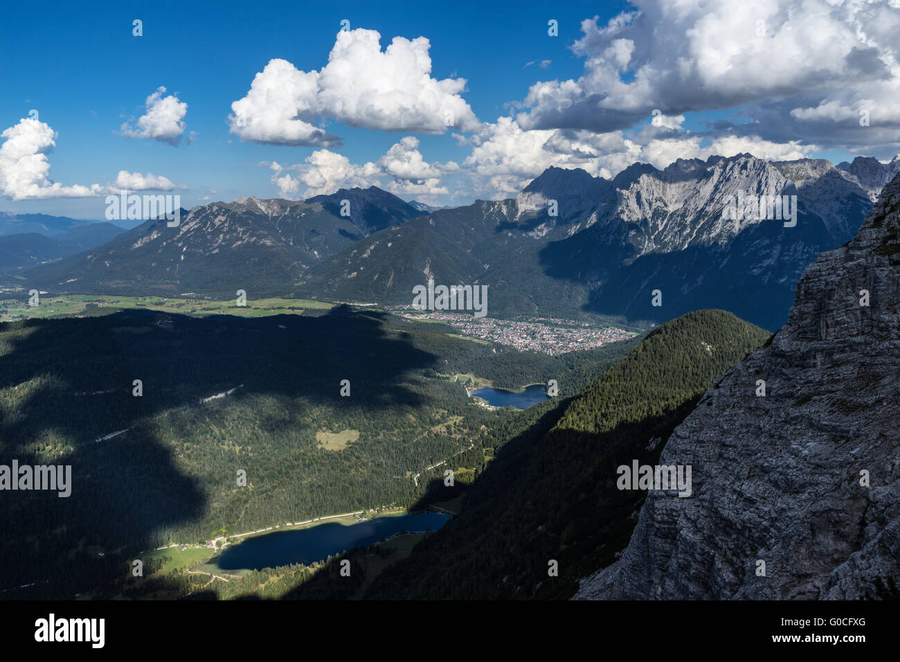 Mittenwald City and two mountain lakes Stock Photo