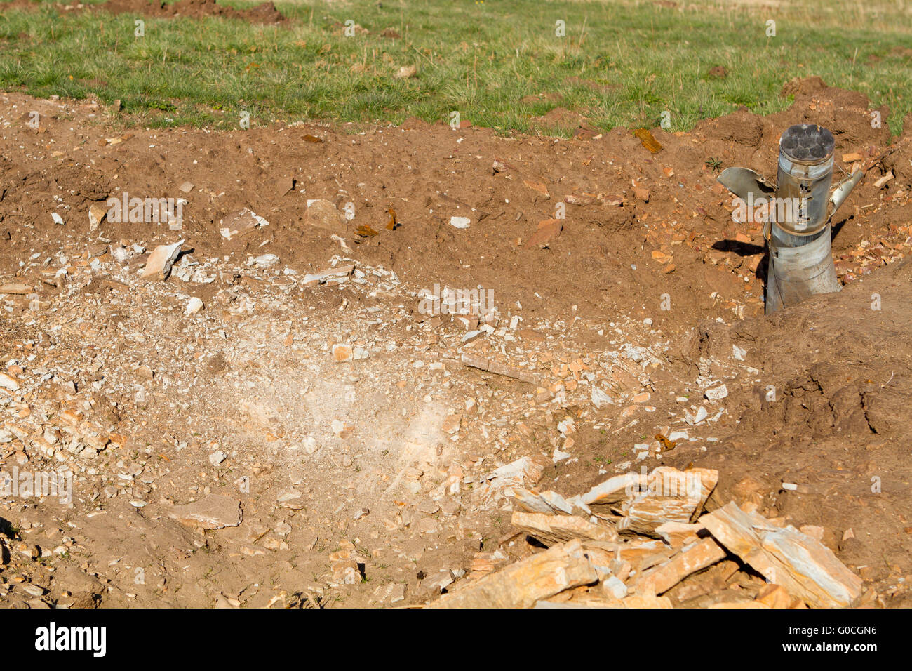 unexploded ordnance from multiple rocket launchers Stock Photo