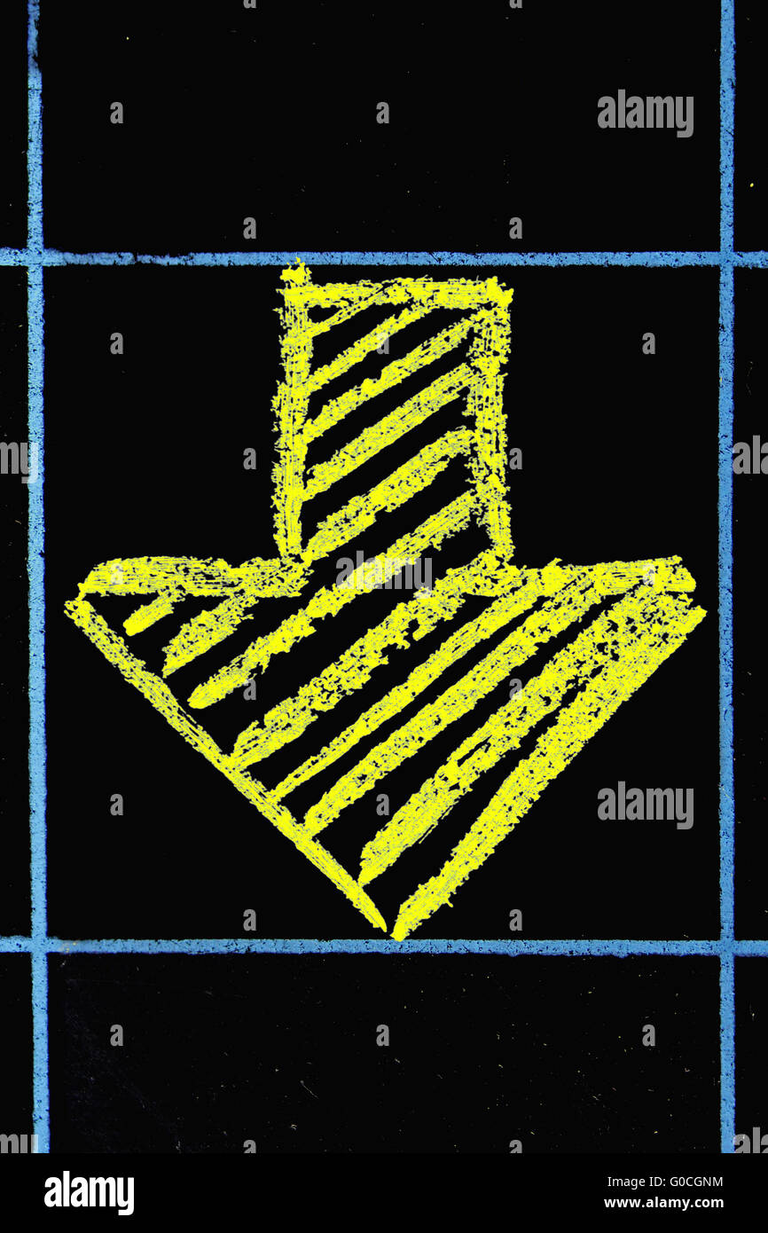down side arrow sign handwritten on black chalkboard Stock Photo - Alamy
