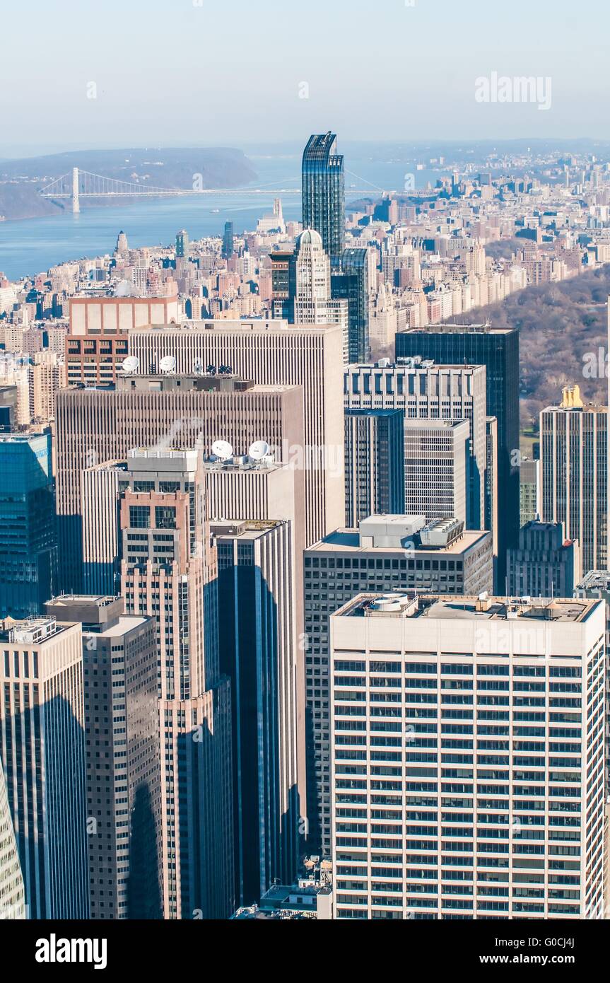 New York City Manhattan midtown aerial panorama view with skyscrapers ...