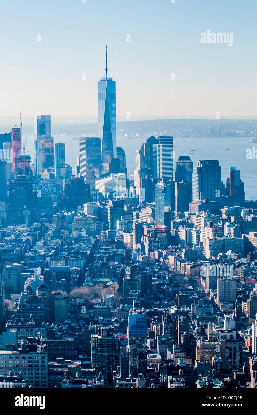 New York City Manhattan midtown aerial panorama view with skyscrapers ...
