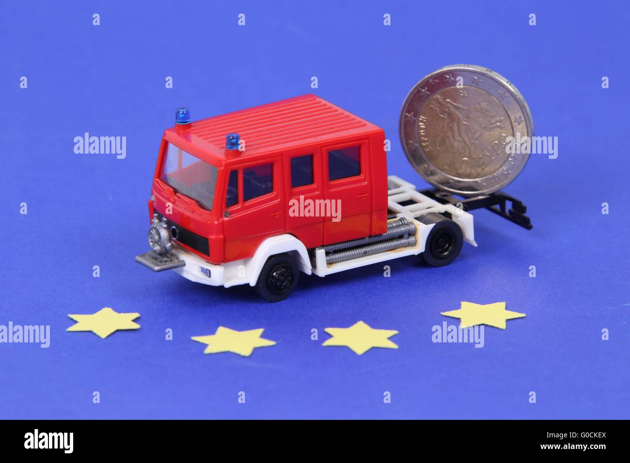 Fire truck euro coin Stock Photo