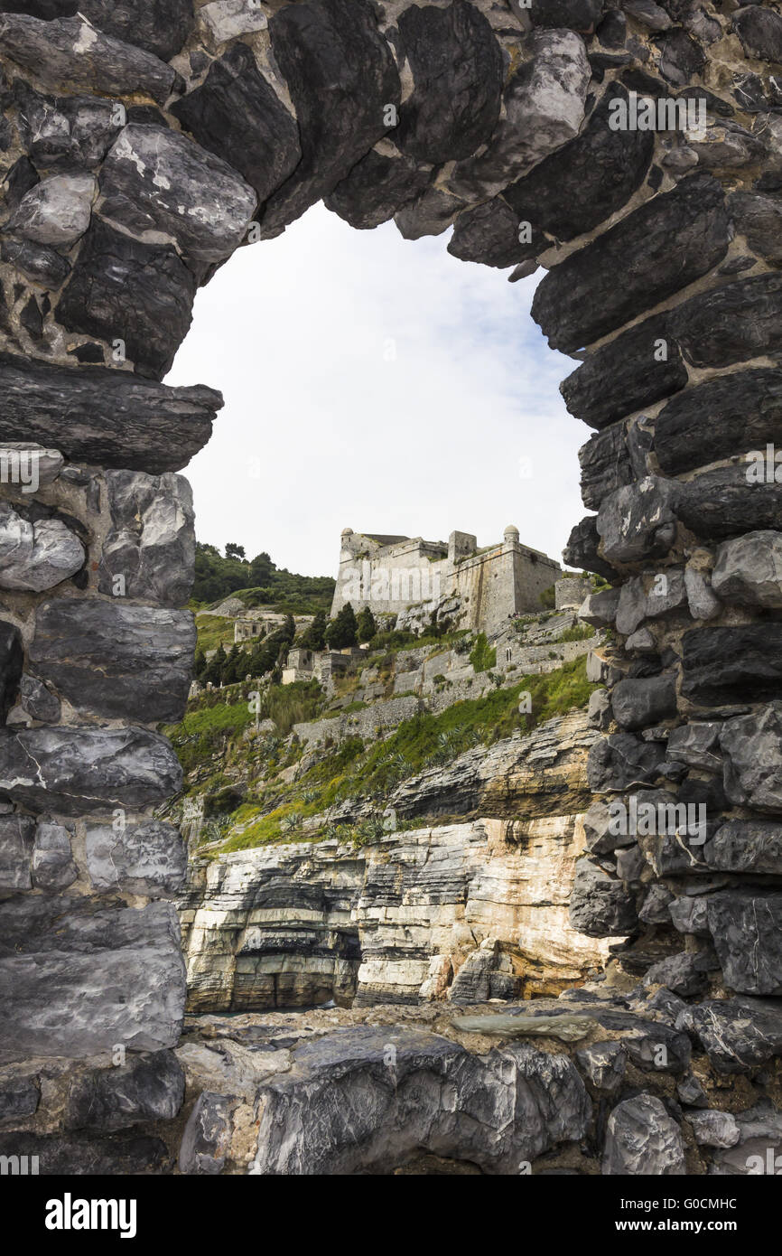 Fortification walls of Portovenere, Liguria, Italy Stock Photo