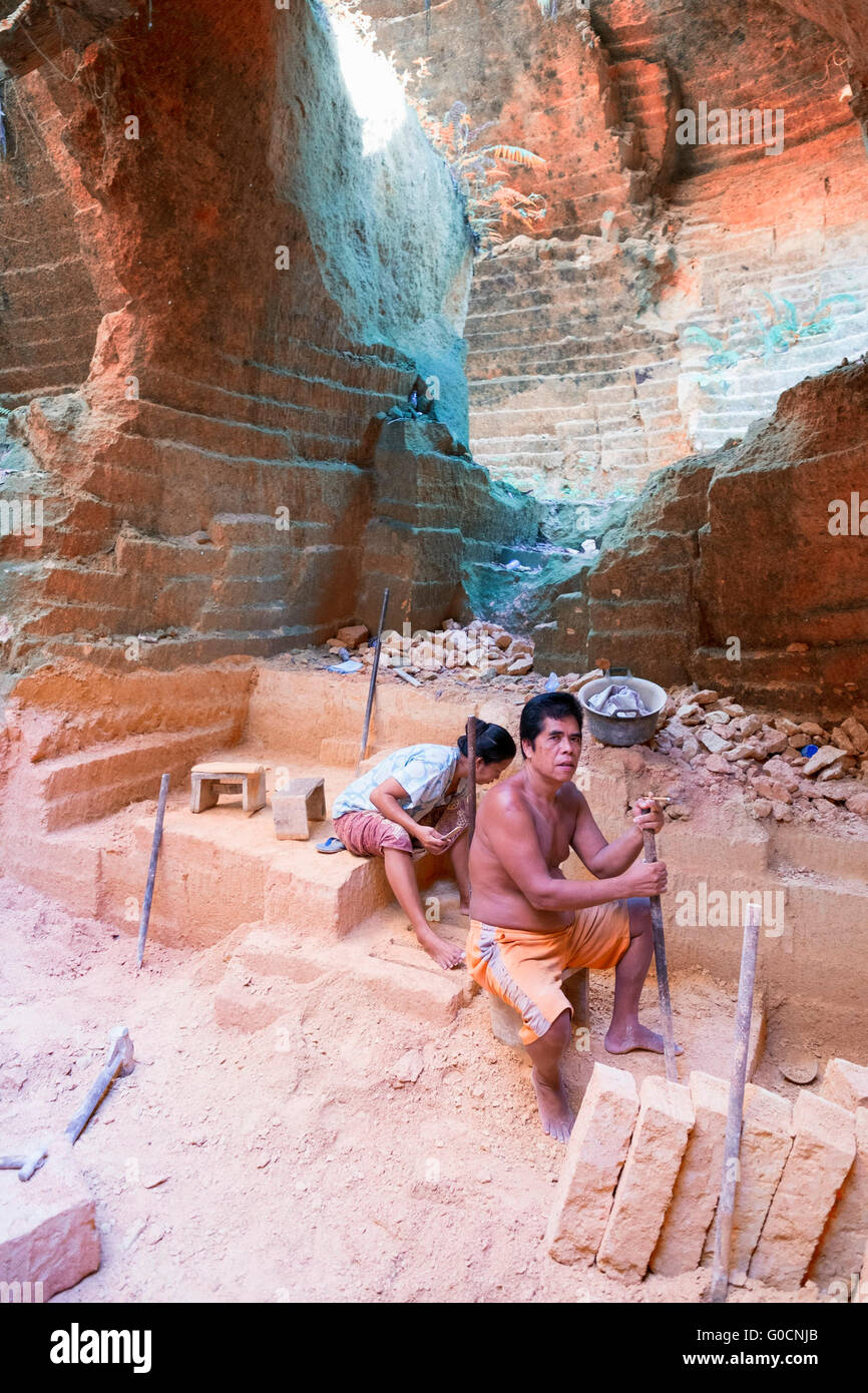 Daily life in the traditional bricks factory located in Bangkalan Madura Island, Indonesia. Stock Photo