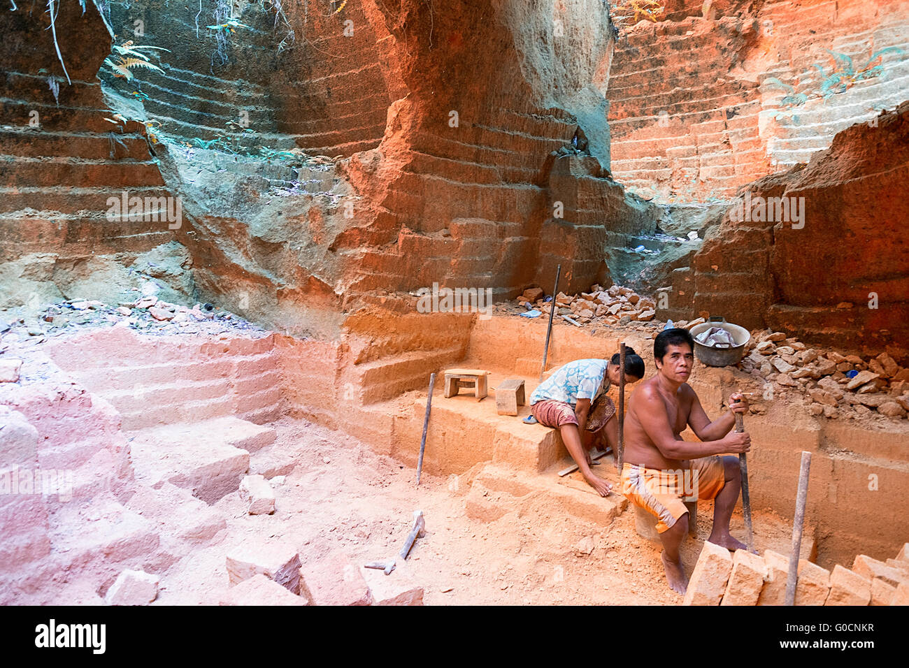 Daily life in the traditional bricks factory located in Bangkalan Madura Island, Indonesia. Stock Photo