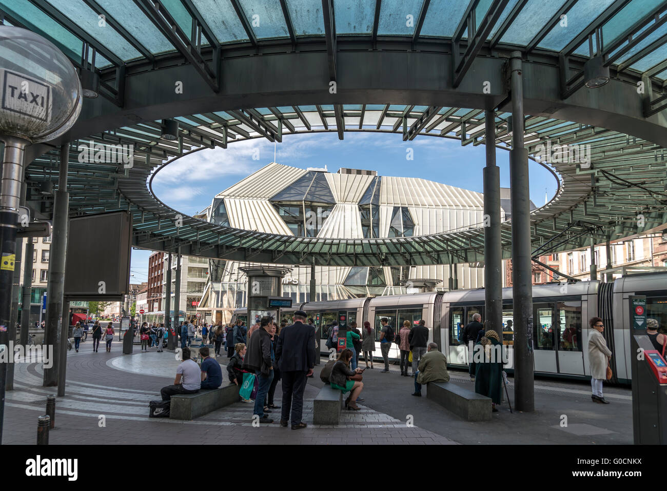 Printemps Department Store and tramway station in Strasbourg,  Alsace, France Stock Photo