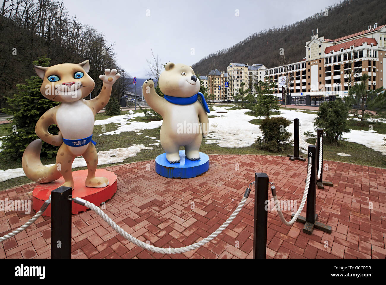 Leopard and Polar bear 2014 Winter Olympic Games mascots Stock Photo