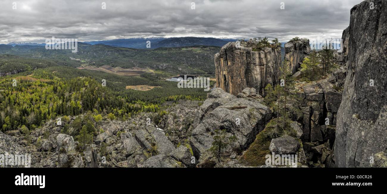 Scenic panorama of rocky landscape in Gygrestolen Stock Photo