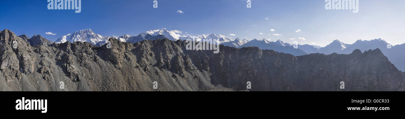 Scenic panorama of Tien-Shan mountain range in Kyrgyzstan Stock Photo