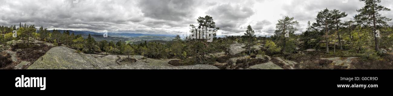 Scenic panorama of rocky landscape in Gygrestolen Stock Photo