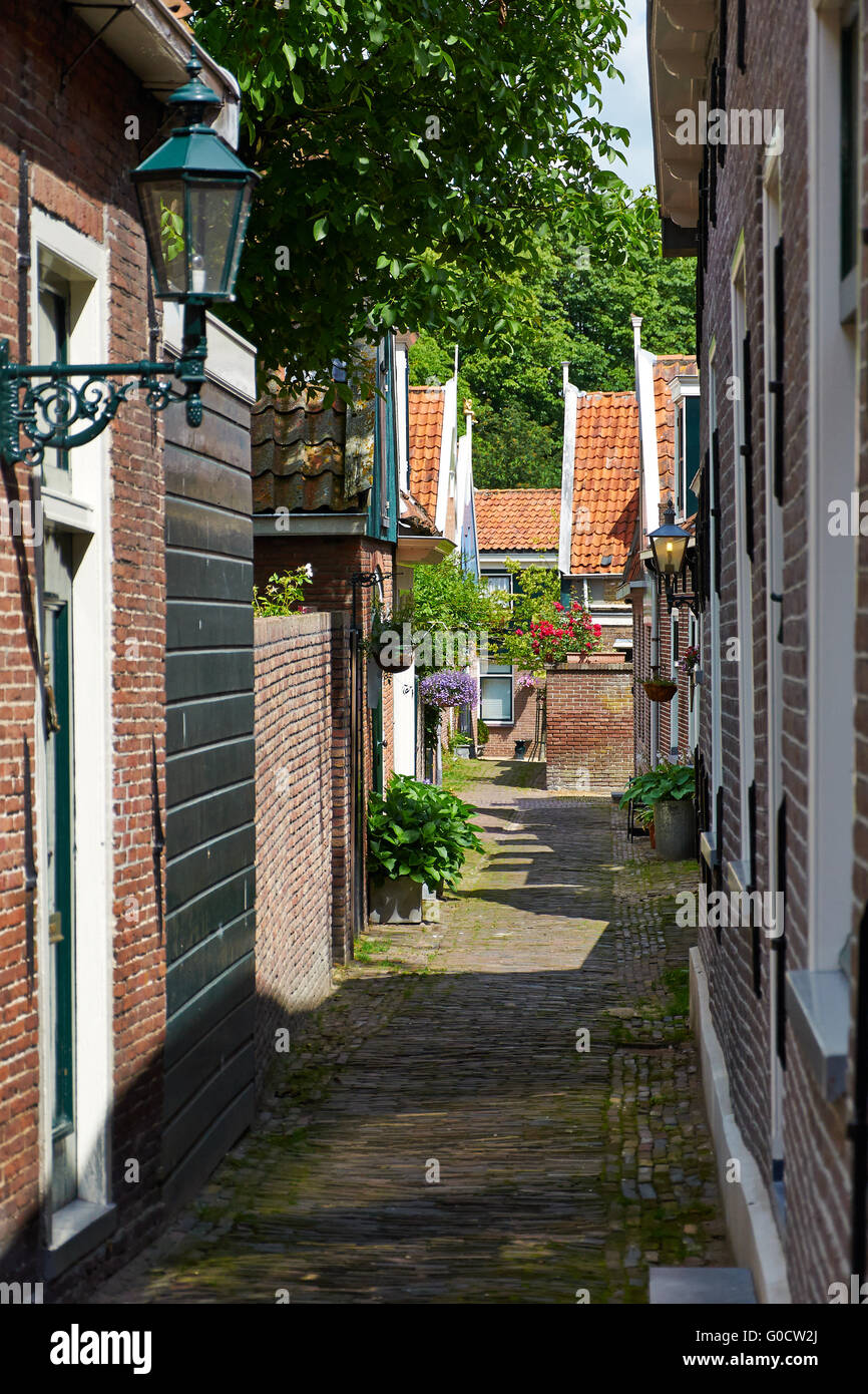 Narrow Alley, Edam, North-Holland, The Netherlands Stock Photo