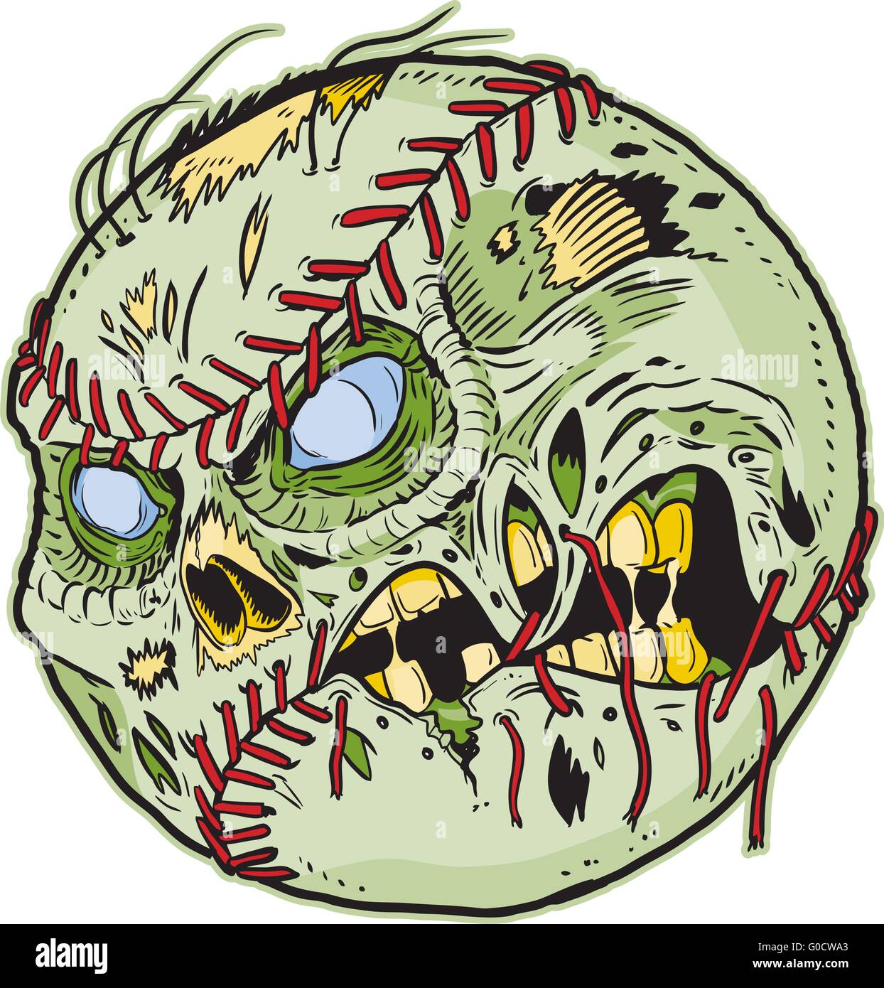 A Zombie Baseball Vector Cartoon! Color elements are in a separate layer in the .eps file for easy customization! Stock Vector