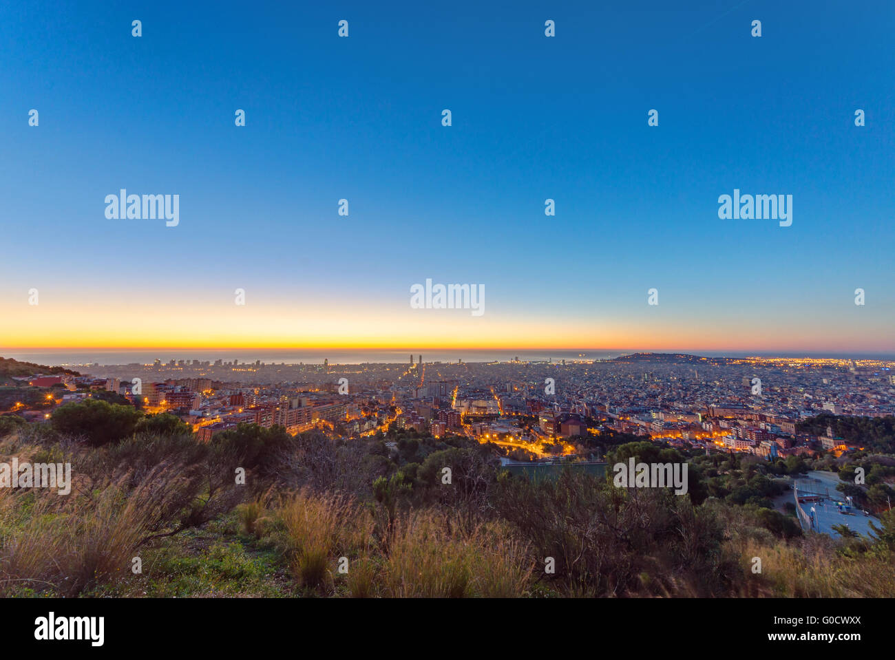 Barcelona panorama at sunrise Stock Photo
