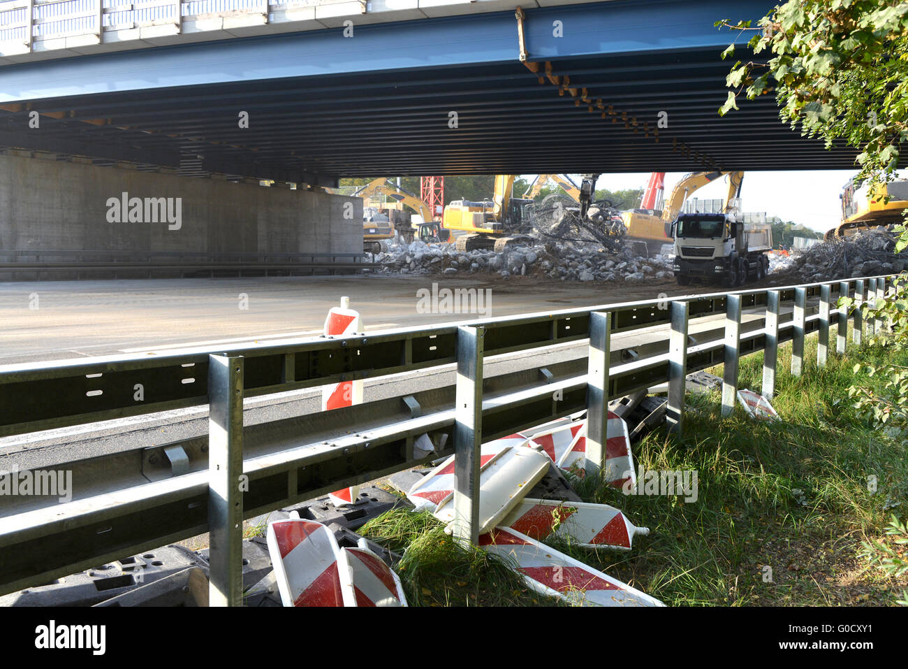demolition of highway bridge Stock Photo