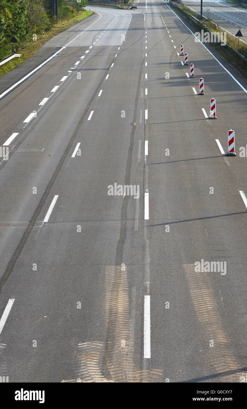 empty 8-lane highway due to road and bridge works Stock Photo