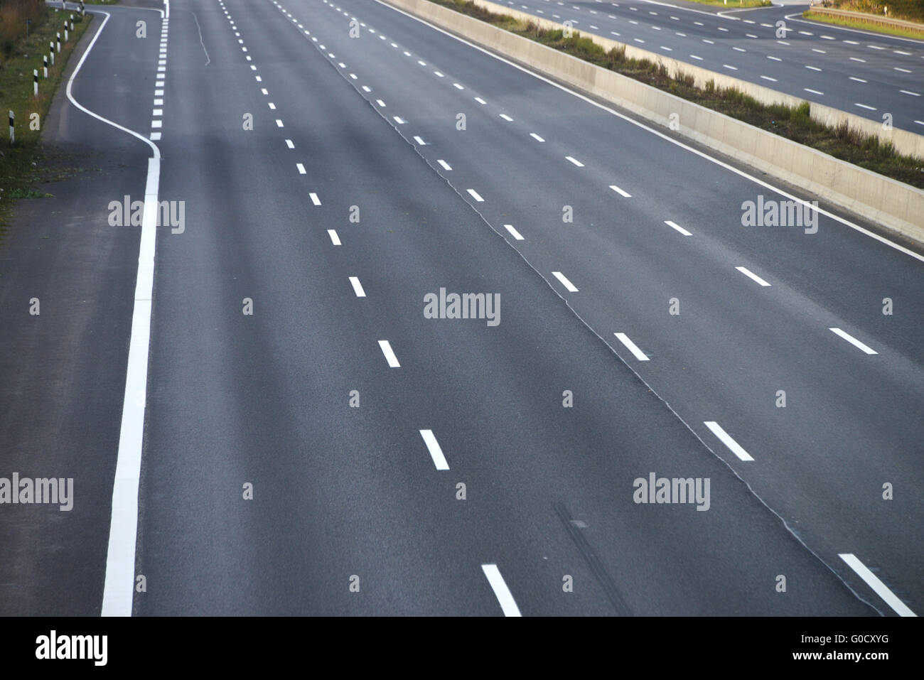 empty 8-lane highway due to road and bridge works Stock Photo