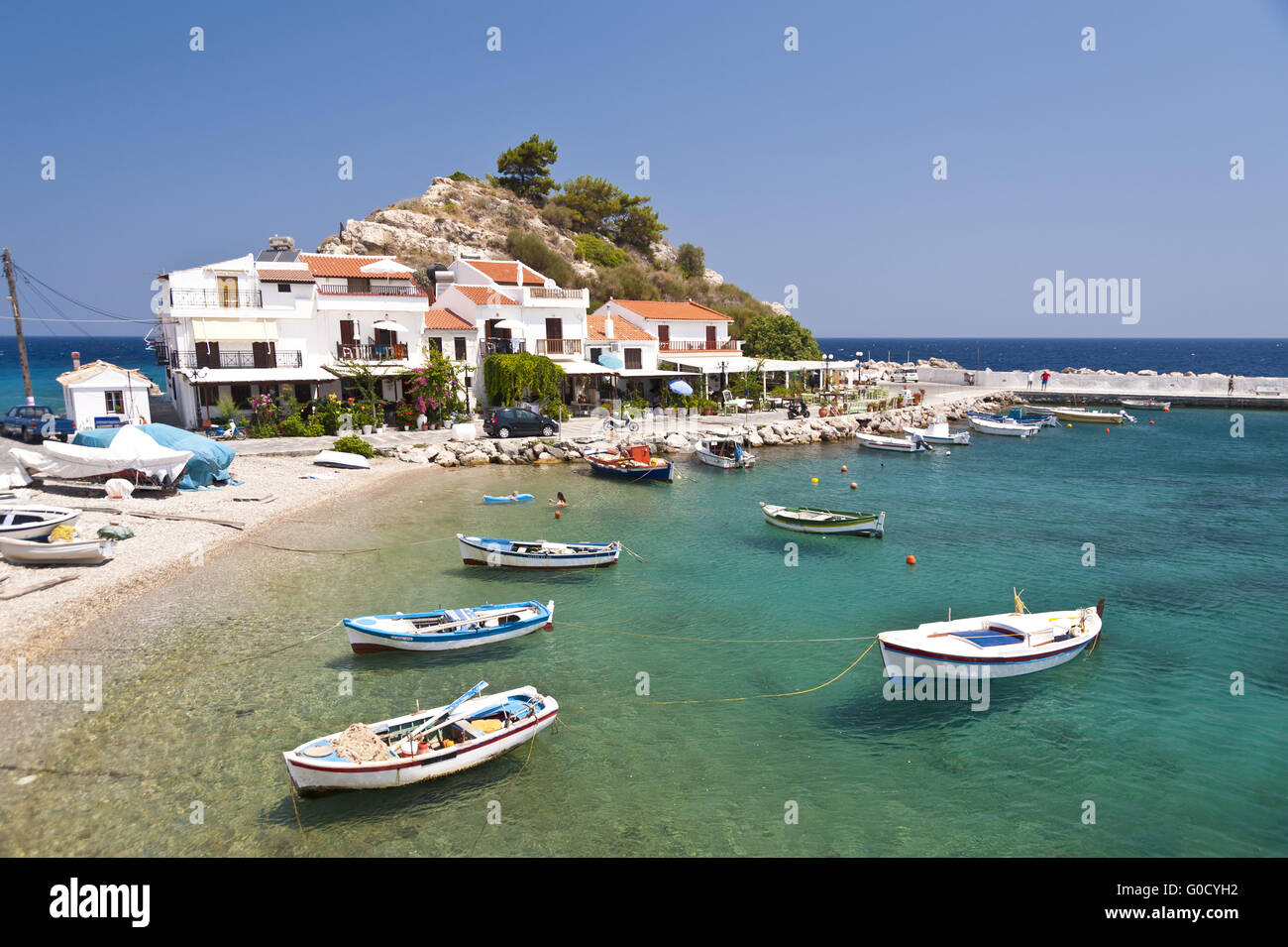 Scene in Kokkari on Samos, Greece Stock Photo