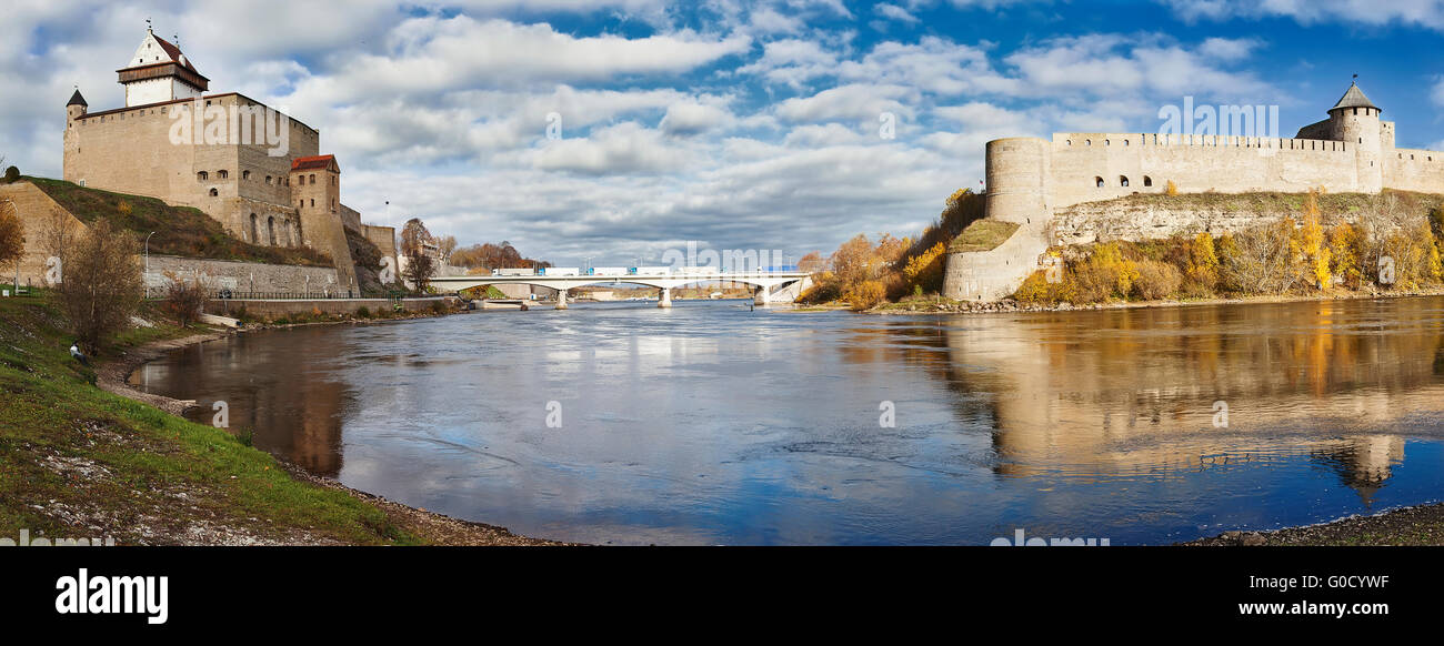 Narva Castle opposite the Ivangorod fortress on the border with Estonia