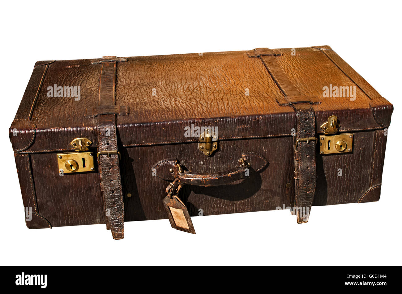 Old closed locked retro vintage leather suitcase Stock Photo Alamy