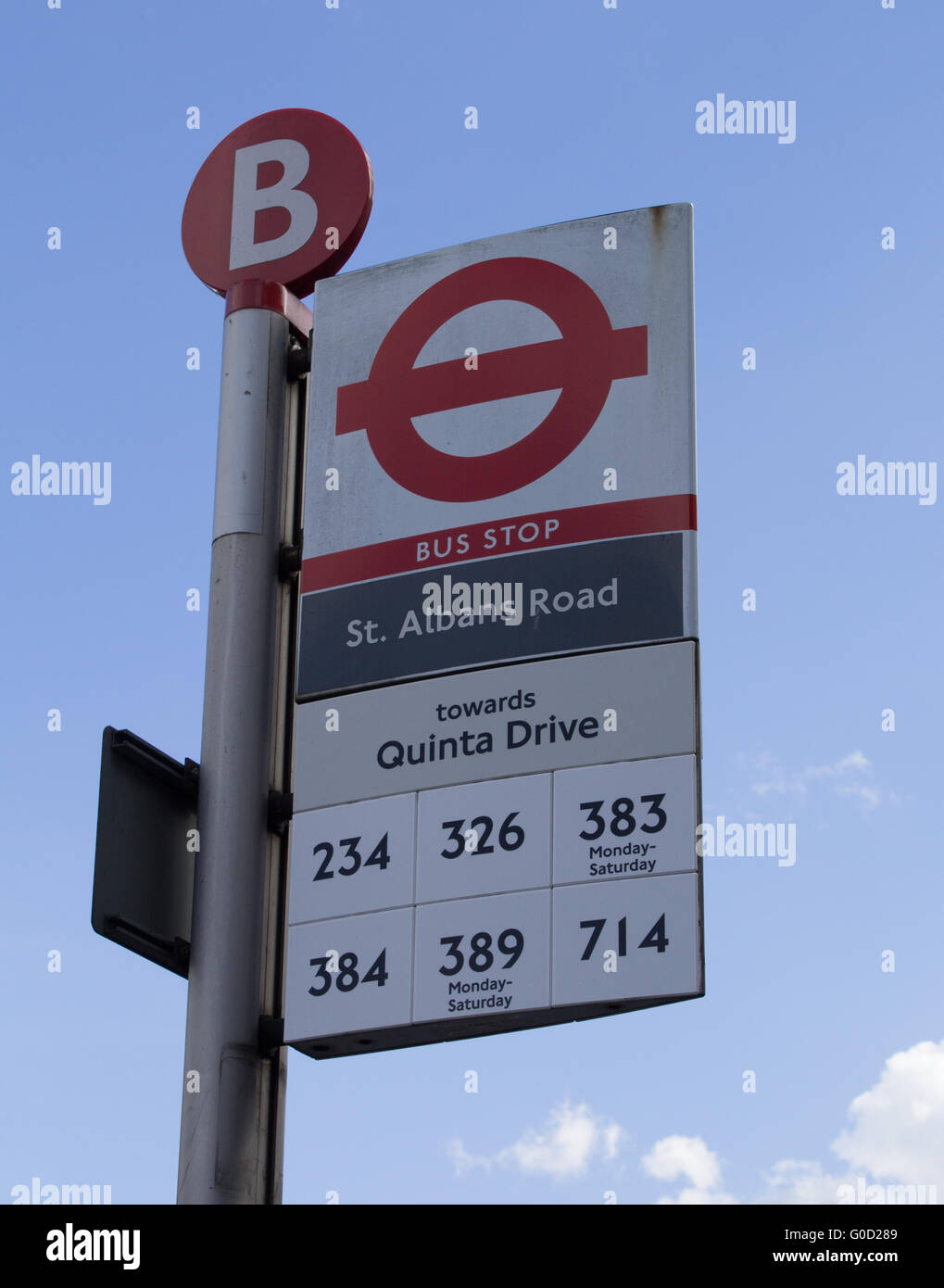 London Bus Stop Sign Located On St Albans Road High Barnet London 