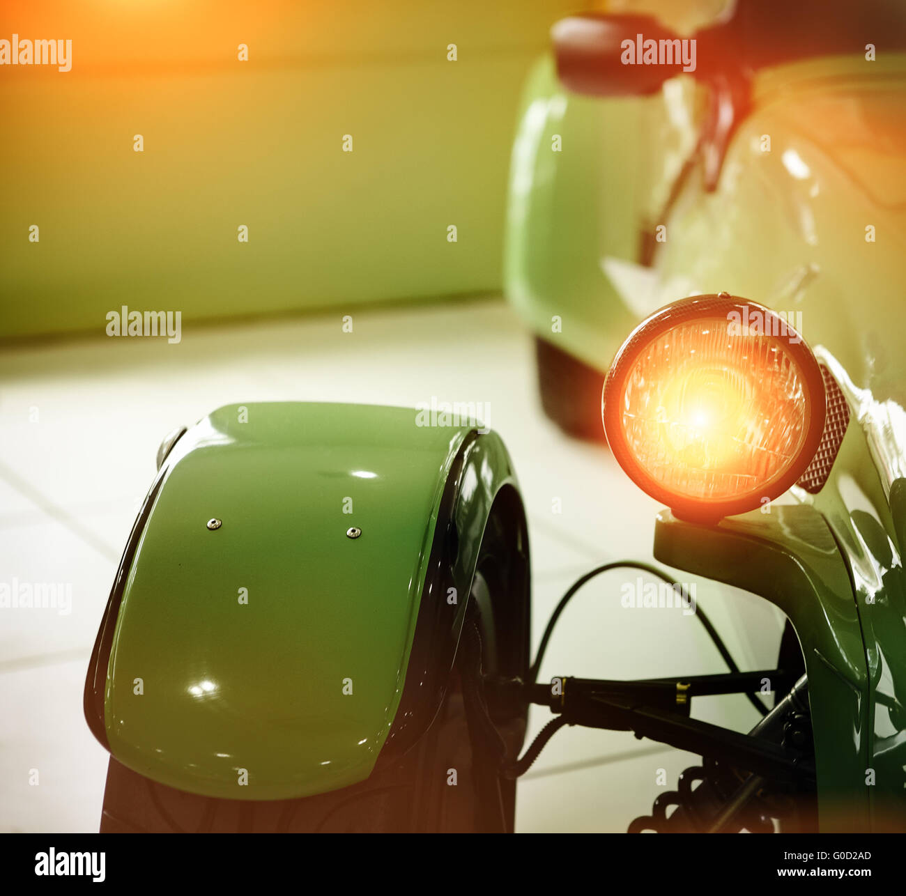 Green retro car headlight Stock Photo - Alamy